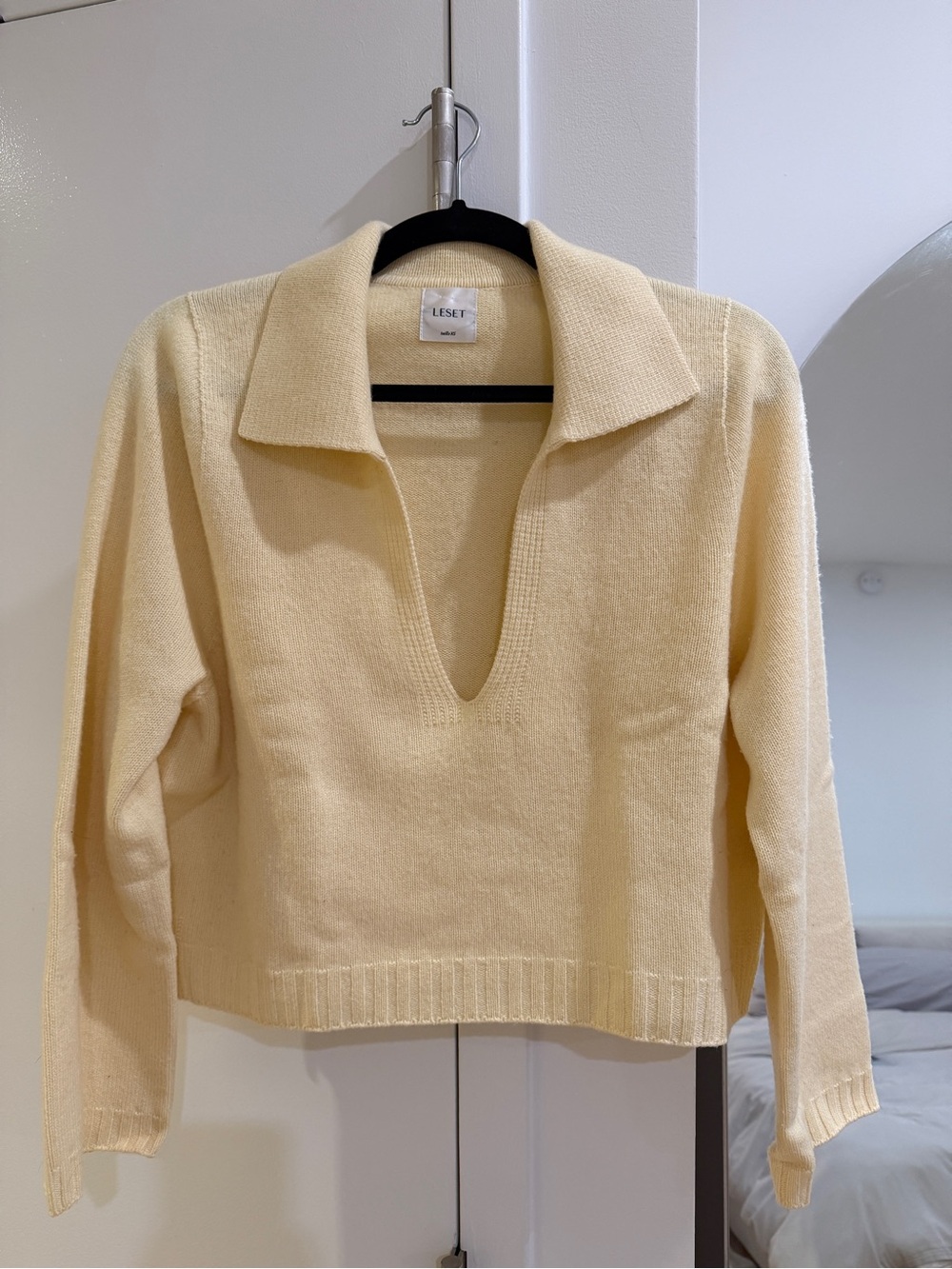 LESET Butter Yellow Deep V-Collar Knit Sweater